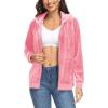 imageTACVASEN Womens Velour Jacket with Hood Long Sleeve Soft Fleece Hooded Full ZipP Pink