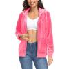 imageTACVASEN Womens Velour Jacket with Hood Long Sleeve Soft Fleece Hooded Full ZipPhosphor