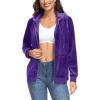 imageTACVASEN Womens Velour Jacket with Hood Long Sleeve Soft Fleece Hooded Full ZipPurple