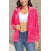 imageTACVASEN Womens Velour Jacket with Hood Long Sleeve Soft Fleece Hooded Full ZipRose Red