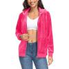imageTACVASEN Womens Velour Jacket with Hood Long Sleeve Soft Fleece Hooded Full ZipRose Red