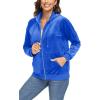 imageTACVASEN Womens Velour Jacket with Hood Long Sleeve Soft Fleece Hooded Full ZipSea Blue