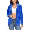 imageTACVASEN Womens Velour Jacket with Hood Long Sleeve Soft Fleece Hooded Full ZipSea Blue