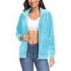 imageTACVASEN Womens Velour Jacket with Hood Long Sleeve Soft Fleece Hooded Full ZipWater Blue
