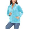 imageTACVASEN Womens Velour Jacket with Hood Long Sleeve Soft Fleece Hooded Full ZipWater Blue