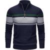 imageTACVASEN Mens Quarter Zip Sweaters Cotton Pullover Sweater Striped Casual Fall Winter Warm Pullover SweatshirtsNavy Light Grey