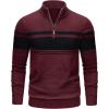imageTACVASEN Mens Quarter Zip Sweaters Cotton Pullover Sweater Striped Casual Fall Winter Warm Pullover SweatshirtsWine Red