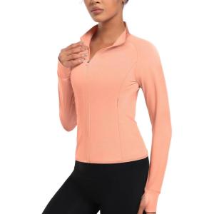 imageTACVASEN Womens Athletic Zip Up Jacket Long Sleeve Workout Tops for Women UV Protection Golf OutfitsApricot