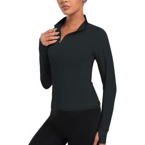 imageTACVASEN Womens Athletic Zip Up Jacket Long Sleeve Workout Tops for Women UV Protection Golf OutfitsBlack