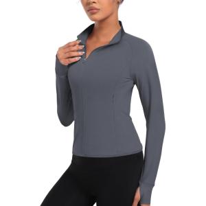 imageTACVASEN Womens Athletic Zip Up Jacket Long Sleeve Workout Tops for Women UV Protection Golf OutfitsDarkgrey