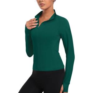imageTACVASEN Womens Athletic Zip Up Jacket Long Sleeve Workout Tops for Women UV Protection Golf OutfitsEgreen