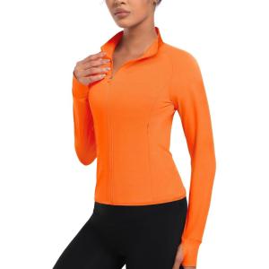 imageTACVASEN Womens Athletic Zip Up Jacket Long Sleeve Workout Tops for Women UV Protection Golf OutfitsFlorange