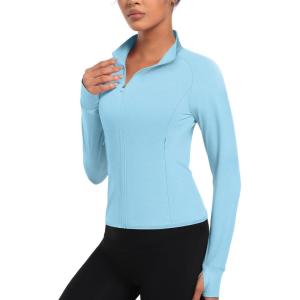imageTACVASEN Womens Athletic Zip Up Jacket Long Sleeve Workout Tops for Women UV Protection Golf OutfitsLightblue