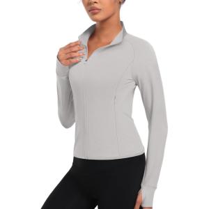imageTACVASEN Womens Athletic Zip Up Jacket Long Sleeve Workout Tops for Women UV Protection Golf OutfitsLightgrey