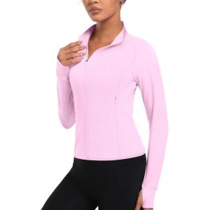 imageTACVASEN Womens Athletic Zip Up Jacket Long Sleeve Workout Tops for Women UV Protection Golf OutfitsLightpink