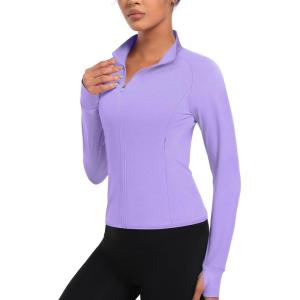 imageTACVASEN Womens Athletic Zip Up Jacket Long Sleeve Workout Tops for Women UV Protection Golf OutfitsLightpurple