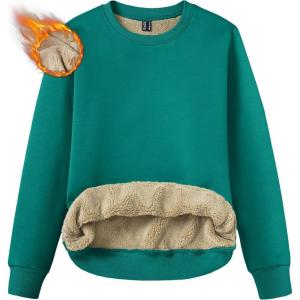 imageTACVASEN Womens Crewneck Sweatshirt Fleece Lined Sherpa Pullover Winter Shirt Warm Sweaters Long Sleeve TopsEmerald Green
