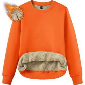 imageTACVASEN Womens Crewneck Sweatshirt Fleece Lined Sherpa Pullover Winter Shirt Warm Sweaters Long Sleeve TopsOrange