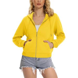 imageTACVASEN Womens Full Zip Hoodies Winter Warm Jackets Fleece Lined Cropped TopsYellow