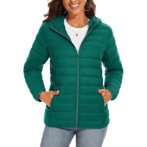 imageTACVASEN Womens Lightweight Puffer Jacket with Hood Pockets Quilted Padded Fullzip WaterResistant Winter CoatEmerald Green