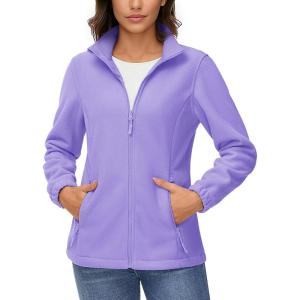 imageTACVASEN Womens Soft Fleece Jacket Lightweight Full Zip Sweatshirts Coat Casual Winter Warm Sweaters with PocketsLight Purpl
