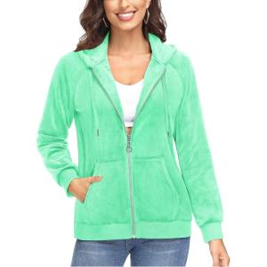 imageTACVASEN Womens Velour Jacket with Hood Long Sleeve Soft Fleece Hooded Full ZipMint Green