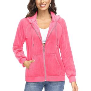 imageTACVASEN Womens Velour Jacket with Hood Long Sleeve Soft Fleece Hooded Full ZipPhosphor