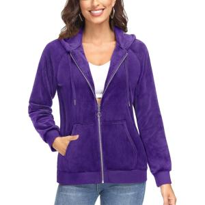 imageTACVASEN Womens Velour Jacket with Hood Long Sleeve Soft Fleece Hooded Full ZipPurple