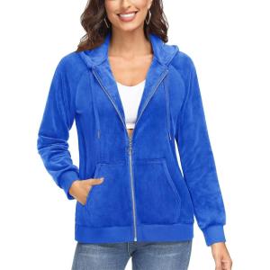 imageTACVASEN Womens Velour Jacket with Hood Long Sleeve Soft Fleece Hooded Full ZipSea Blue