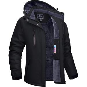imageTACVASEN Womens Waterproof Winter Jacket Ski Hooded Insulated Jacket Fleece Warm Snow Outdoor Rain WindbreakerBlack