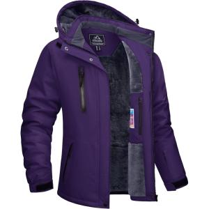 imageTACVASEN Womens Waterproof Winter Jacket Ski Hooded Insulated Jacket Fleece Warm Snow Outdoor Rain WindbreakerDeep Purple