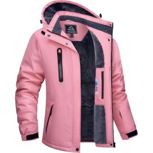 imageTACVASEN Womens Waterproof Winter Jacket Ski Hooded Insulated Jacket Fleece Warm Snow Outdoor Rain WindbreakerPink