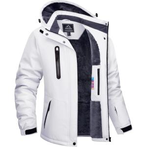 imageTACVASEN Womens Waterproof Winter Jacket Ski Hooded Insulated Jacket Fleece Warm Snow Outdoor Rain WindbreakerWhite