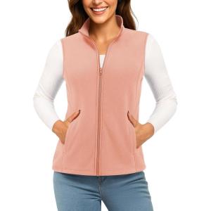 imageTACVASEN Womens Fleece Vest Lightweight Warm Vests Outerwear Sleeveless Zip Jacket Fall Winter Soft Vest with PocketsApricot