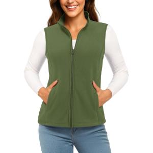 imageTACVASEN Womens Fleece Vest Lightweight Warm Vests Outerwear Sleeveless Zip Jacket Fall Winter Soft Vest with PocketsArmygreen