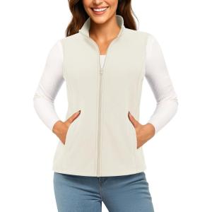 imageTACVASEN Womens Fleece Vest Lightweight Warm Vests Outerwear Sleeveless Zip Jacket Fall Winter Soft Vest with PocketsBeigewhite