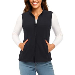 imageTACVASEN Womens Fleece Vest Lightweight Warm Vests Outerwear Sleeveless Zip Jacket Fall Winter Soft Vest with PocketsBlack