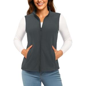 imageTACVASEN Womens Fleece Vest Lightweight Warm Vests Outerwear Sleeveless Zip Jacket Fall Winter Soft Vest with PocketsDarkgrey