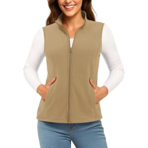 imageTACVASEN Womens Fleece Vest Lightweight Warm Vests Outerwear Sleeveless Zip Jacket Fall Winter Soft Vest with PocketsKhaki