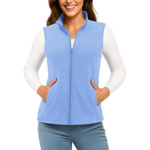 imageTACVASEN Womens Fleece Vest Lightweight Warm Vests Outerwear Sleeveless Zip Jacket Fall Winter Soft Vest with PocketsLightblue