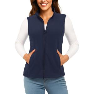 imageTACVASEN Womens Fleece Vest Lightweight Warm Vests Outerwear Sleeveless Zip Jacket Fall Winter Soft Vest with PocketsNavy
