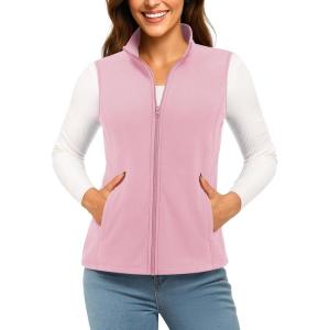 imageTACVASEN Womens Fleece Vest Lightweight Warm Vests Outerwear Sleeveless Zip Jacket Fall Winter Soft Vest with PocketsPink