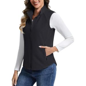 imageTACVASEN Womens Fleece Vest Outerwear Lightweight Sleeveless Zip up Jacket with Pockets Warm Polar Soft Fall WinterBlack