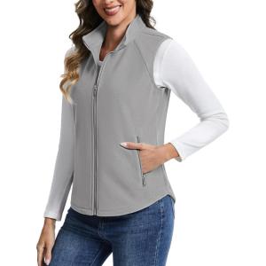 imageTACVASEN Womens Fleece Vest Outerwear Lightweight Sleeveless Zip up Jacket with Pockets Warm Polar Soft Fall WinterLight Grey