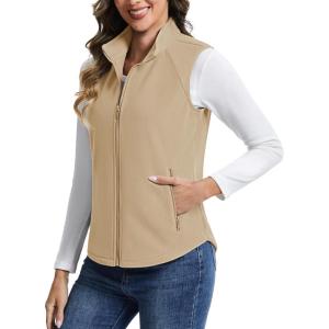 imageTACVASEN Womens Fleece Vest Outerwear Lightweight Sleeveless Zip up Jacket with Pockets Warm Polar Soft Fall WinterLight Khaki