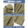 imageTACVASEN Mens Hooded Softshell Jacket Lightweight Waterproof Fleece Lined Windbreaker Rain Jacket Winter Outdoor HikingKhaki