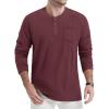 imageTACVASEN Mens Cotton Henley Shirts Long Slevee 3Button with Pocket Moisture Wicking Casual ShirtsBurgundy