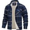 imageTACVASEN Mens Fleece Flannel Plaid Shirt Jacket Soft Sherpa Lined Cotton Casual Thickened Button Down Coat With PocketsBlue Grey