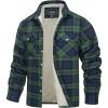 imageTACVASEN Mens Fleece Flannel Plaid Shirt Jacket Soft Sherpa Lined Cotton Casual Thickened Button Down Coat With PocketsGreen