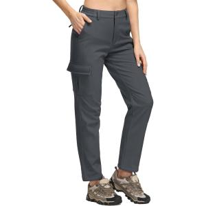 imageTACVASEN Hiking Pants for Women Warm Fleece Lining Soft Shell Pants Multi Pockets Dark Grey L
